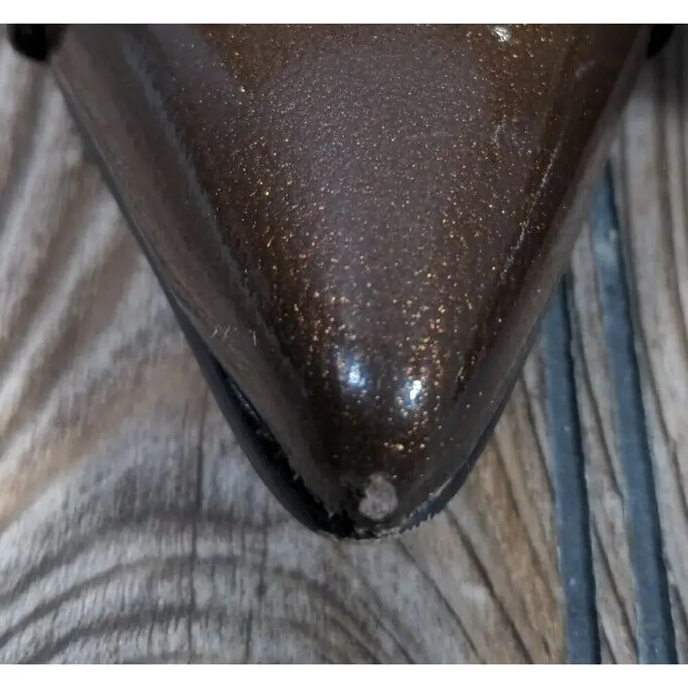 Tahari Adam Pointed Toe Heels Patent Glitter Bronze Brown‎ Designer Pumps Sz 6.5